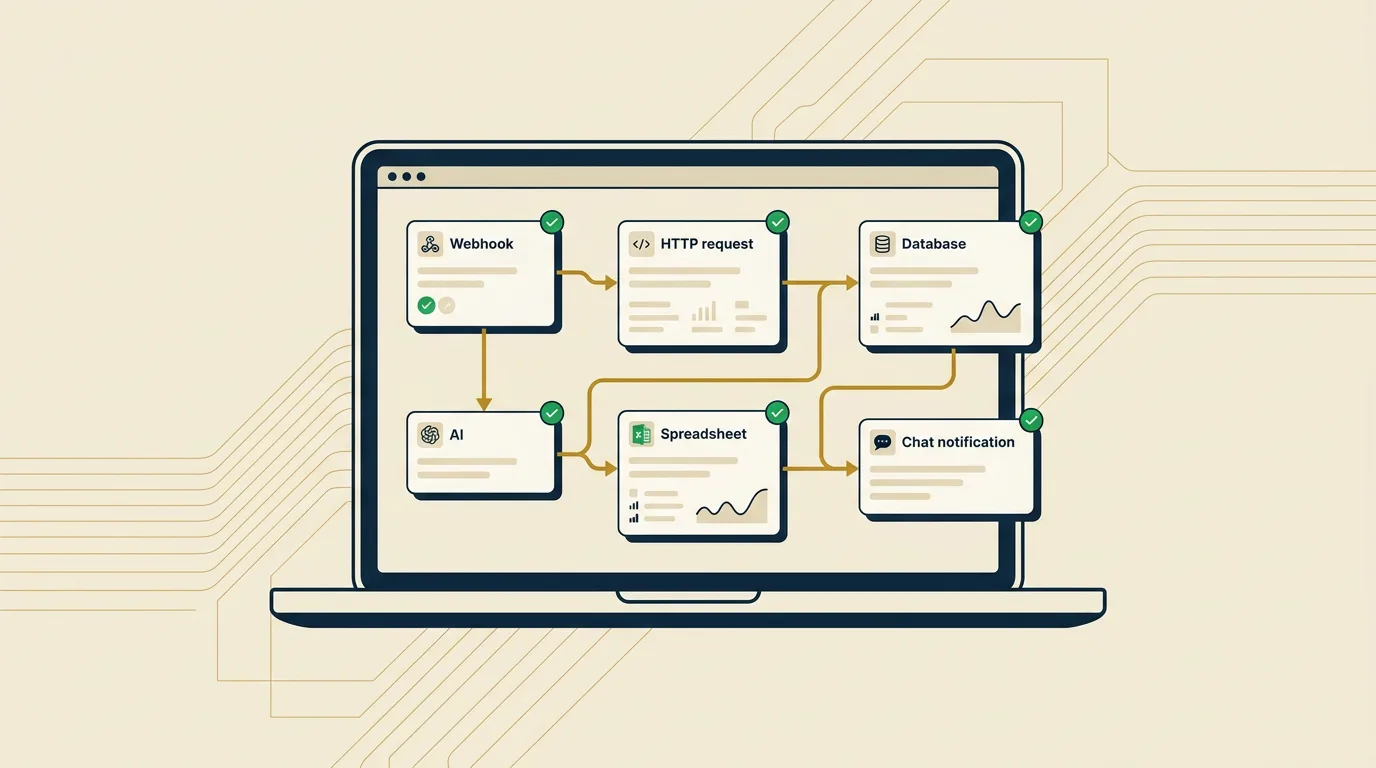 n8n Workflow Automation – visuelles Automations-Dashboard mit verbundenen Nodes